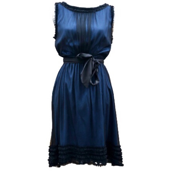 Anthropologie Dresses & Skirts - MOULINETE SOEURS ROMANTIC BLACK BLUE RUFFLE DRESS